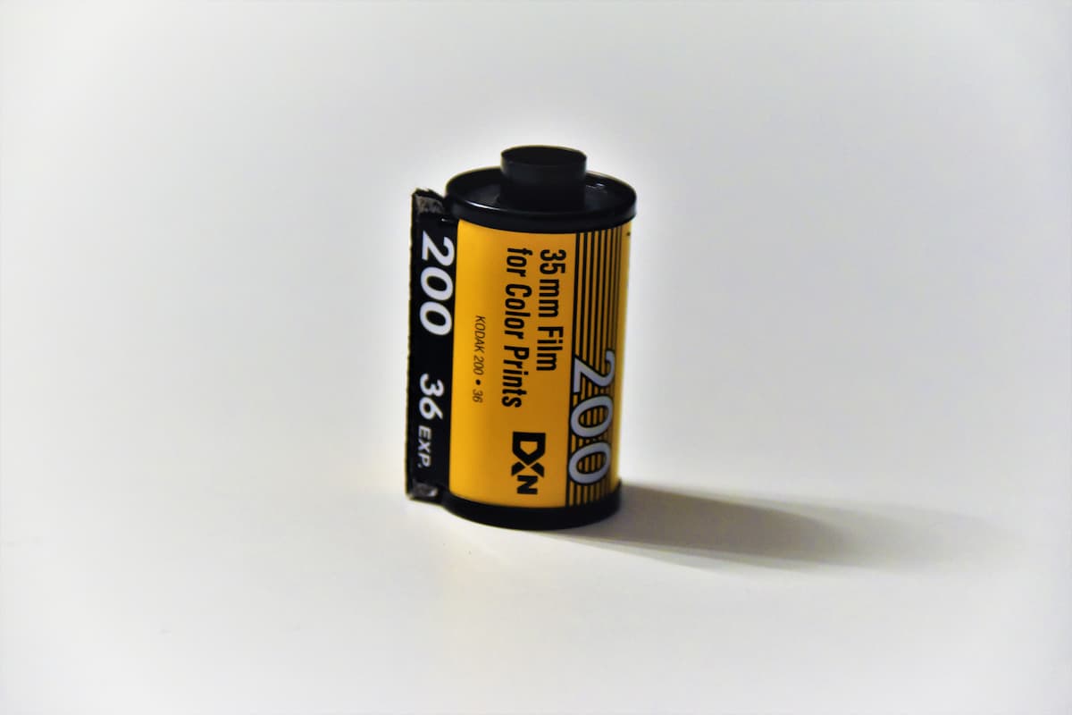 A 35mm camera film on a white background. 