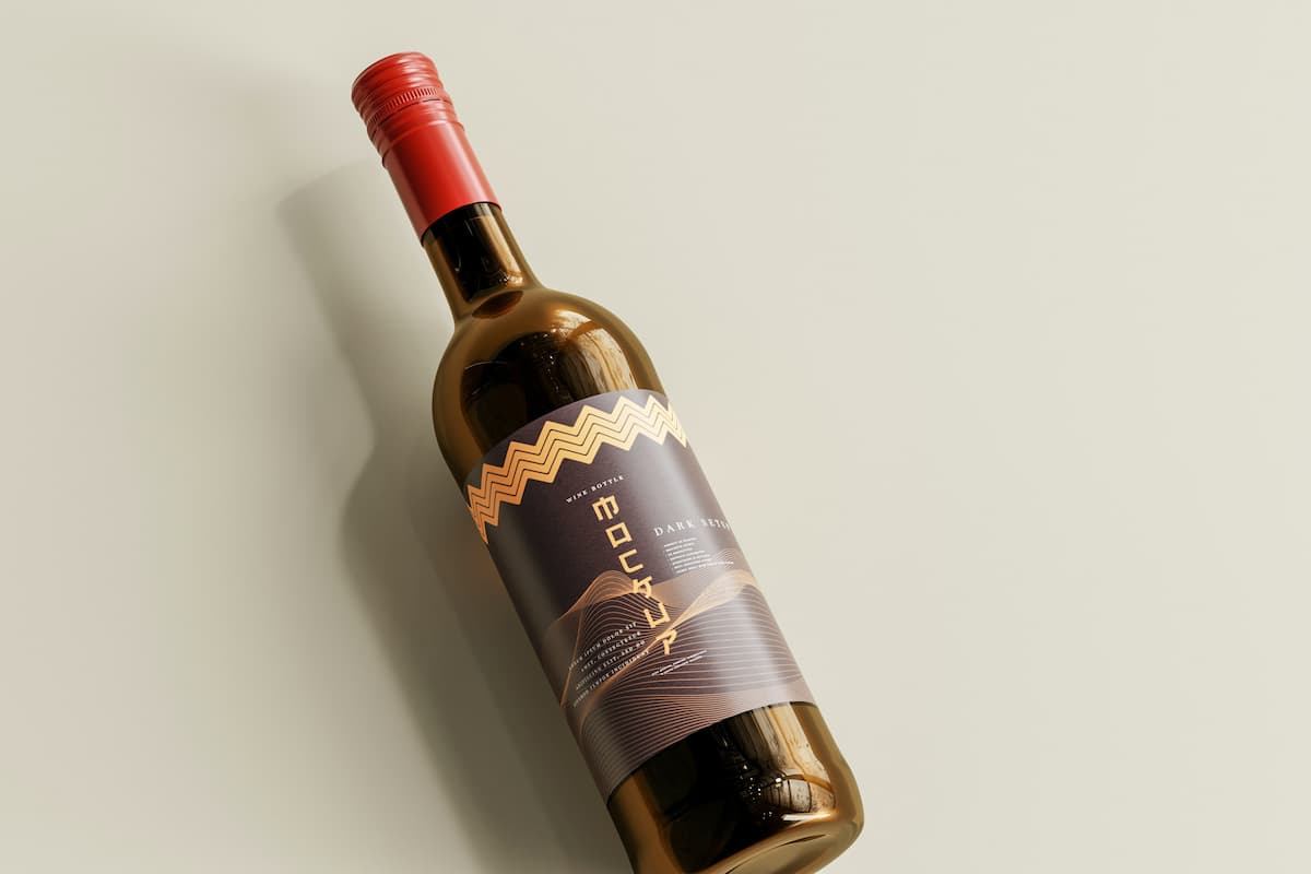 A bottle of wine on a white surface. 