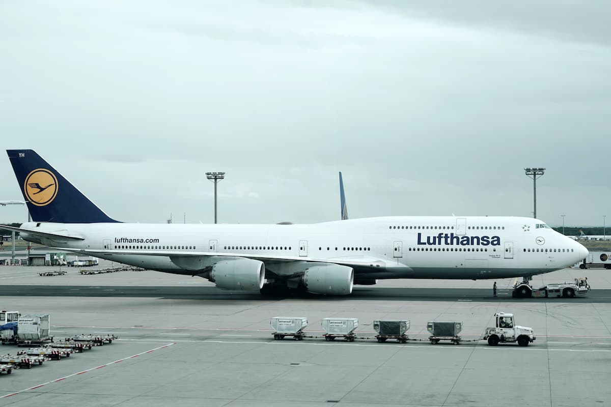 Lufthansa aircraft at the airport. 