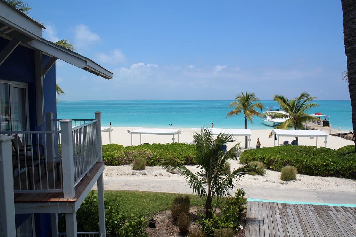 View of Turks and Caicos' beach from the villa during daytime.