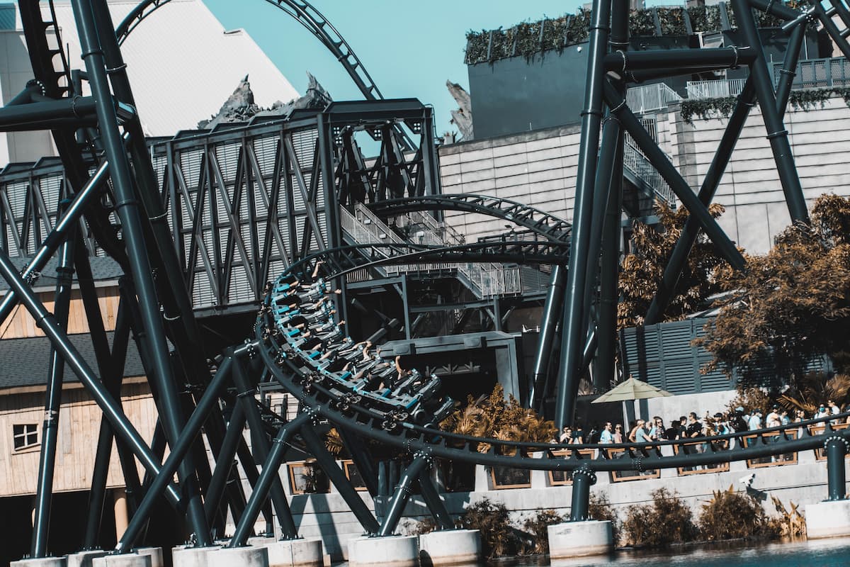 People enjoying the roller coaster at Universal Orlando, Florida. 