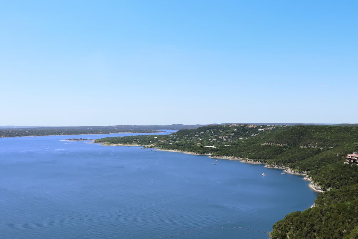 The view of Lake Travis from the Oasis near Austin, Texas.